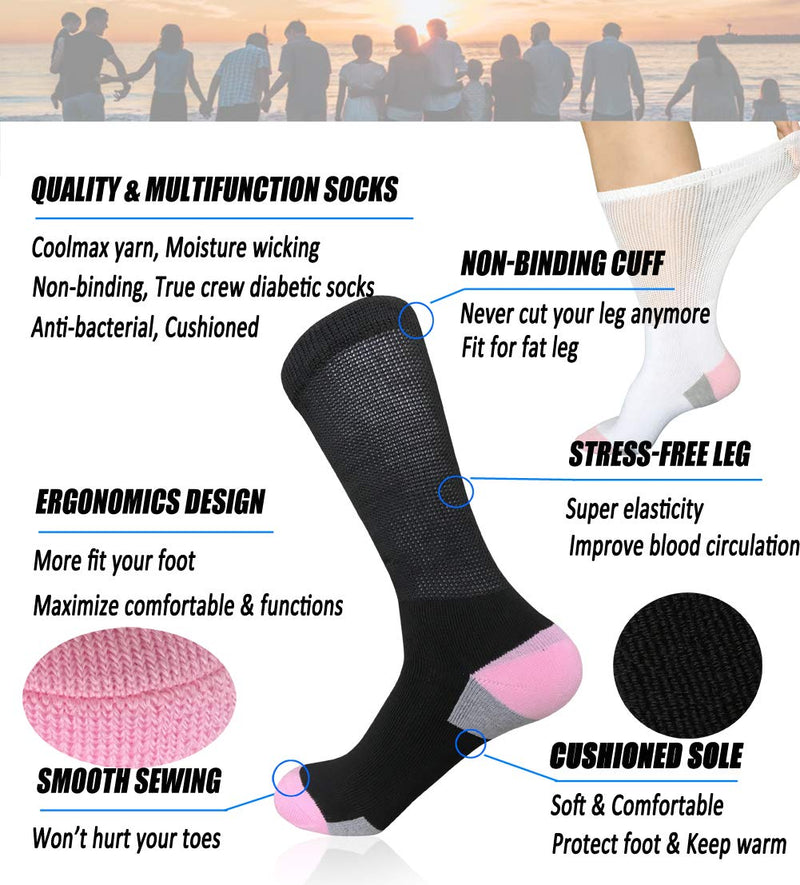 Womens Diabetic Athletic Crew Socks Non Binding Extra Wide bariatric Socks for Large Size Lympaedema Edema Swollen Foot - BeesActive Australia