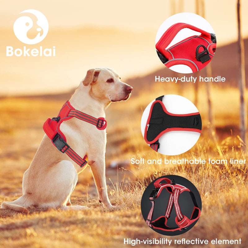 No Pull Dog Harness for Small Medium Large Dogs Adjustable Reflective Pet Vest with Front Clip Padded Harness for Dogs Easy Control Handle Best for Outdoor Training and Walking S Red - BeesActive Australia