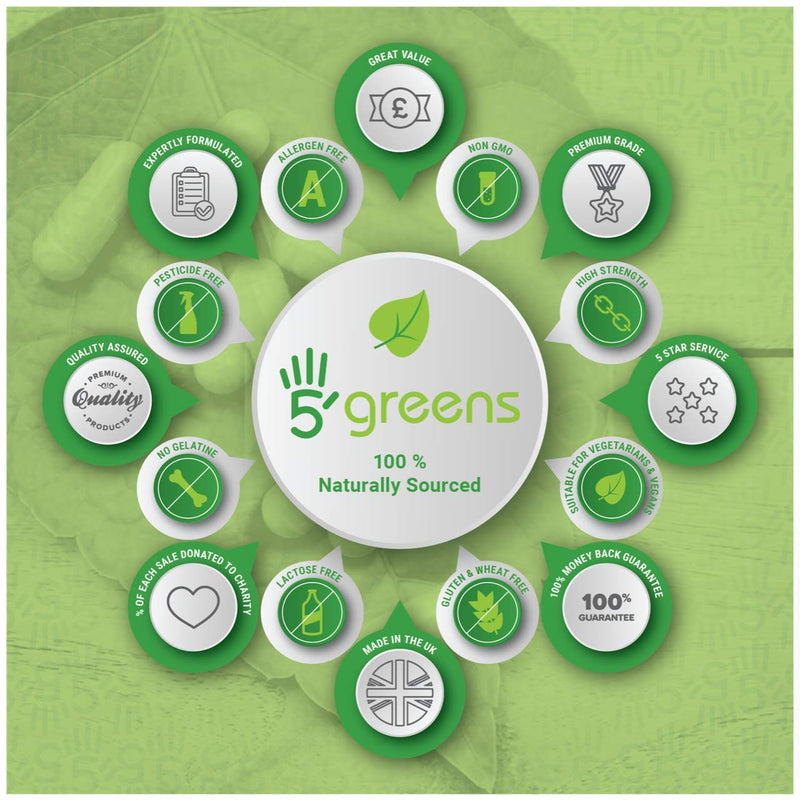 5greens Blue Green Algae 600mg with Added VTAMIN C - 120 Capsules 100% Natural No Chemicals 100% Vegan Natural Protein - BeesActive Australia