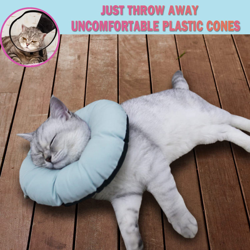 NUA-CLOX Cat Cone Collar Soft for Cats and Medium Small Dogs for After Surgery - Comfy Cat Recovery Collar - Dog Cones Alternative - Adjustable Protective Cat Donut Collar - Elizabethan e Collar for Cats - Healing Neck Pillow Light Blue & Dark Green L - BeesActive Australia
