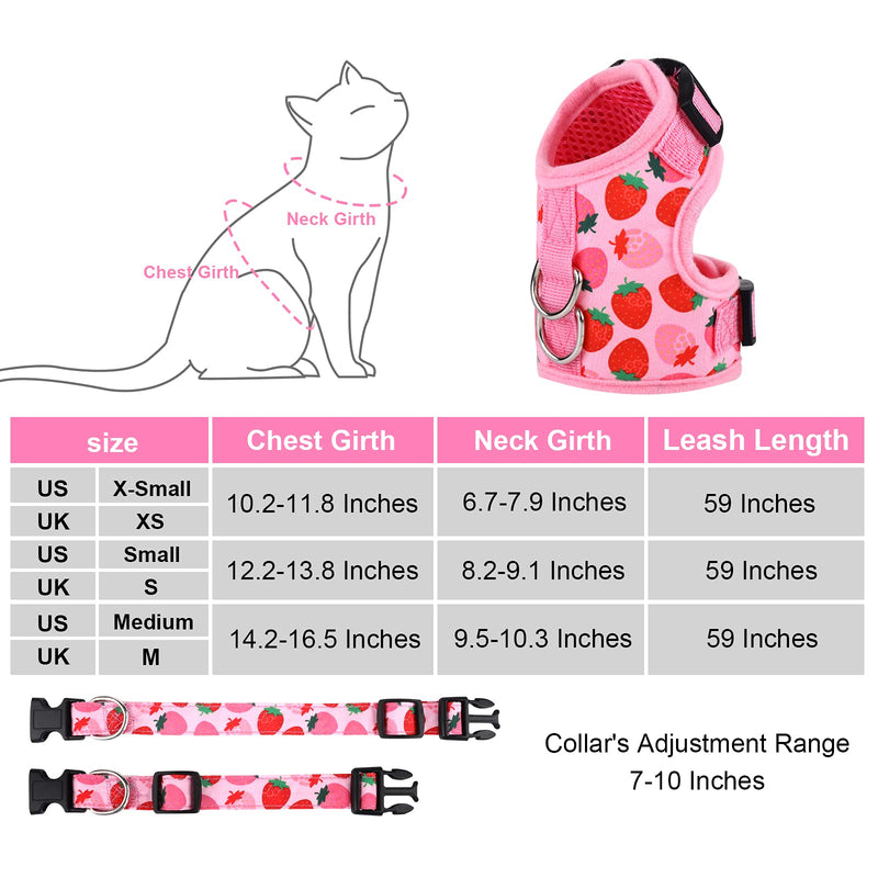 URATOT Cat Harness and Leash Set Cat Vest Harness Pet Leash and Collar Set Pet Harness for Kitties Puppies Small Pets Outdoor Walking Strawberry - BeesActive Australia