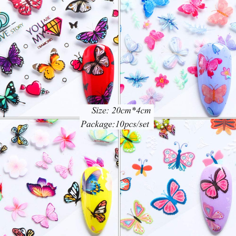 20 Sheet Butterfly Nail Art Foil Transfer Decals Flower Nail Foil Adhesive Stickers Starry Sky Manicure Transfer Tips Nail Art DIY Decoration Kit (Butterfly and Flower) - BeesActive Australia