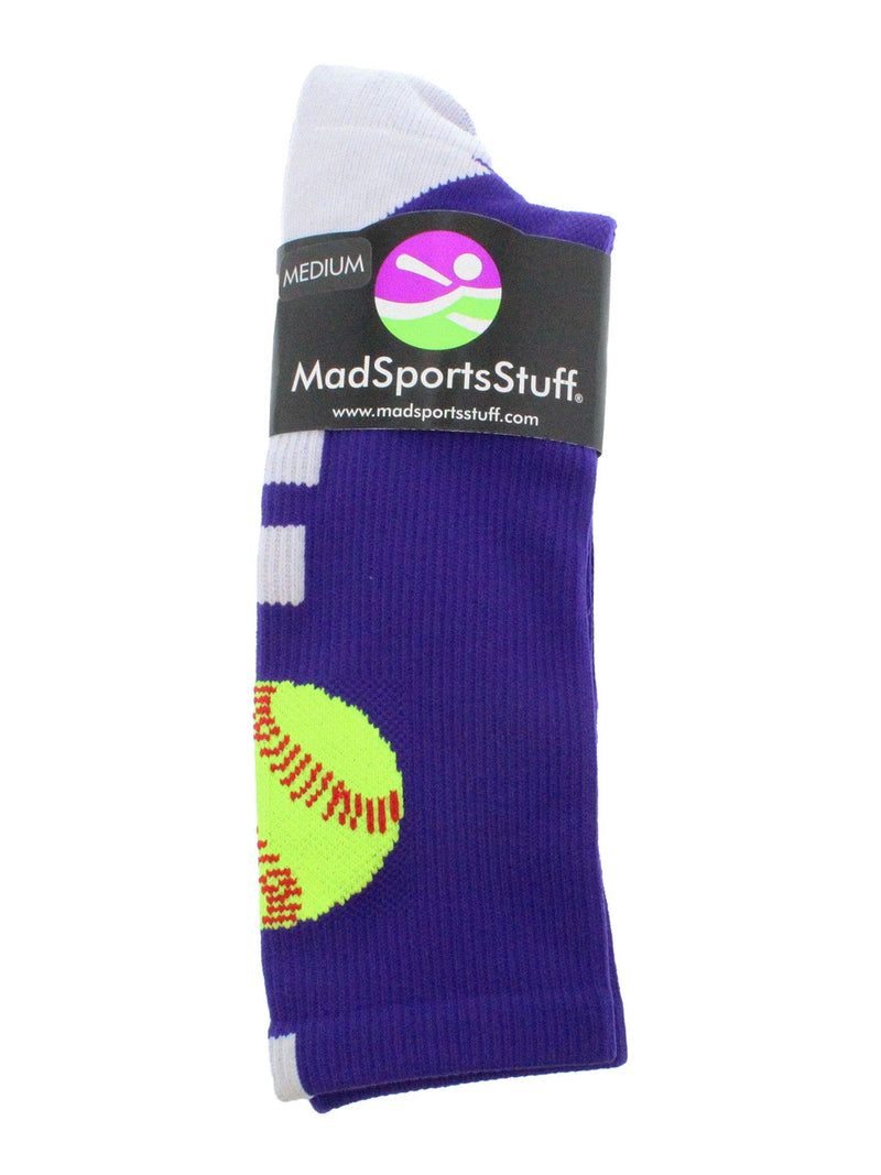 [AUSTRALIA] - MadSportsStuff Softball Logo Athletic Crew Socks (Multiple Colors) Purple/White Medium 