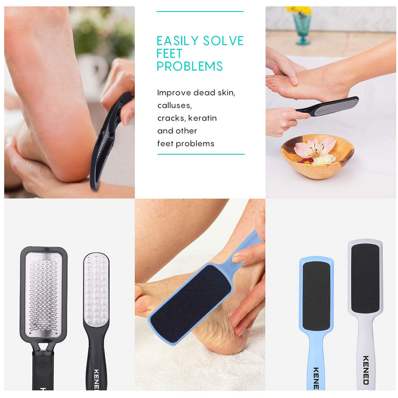 Foot Scrubber Pedicure Tools Rasp - 5 PCS KENED Foot File Callus Remover For Feet To Remove Hard Skin - 2 X Stainless Steel Black, 3 X Plastic White Black+White - BeesActive Australia