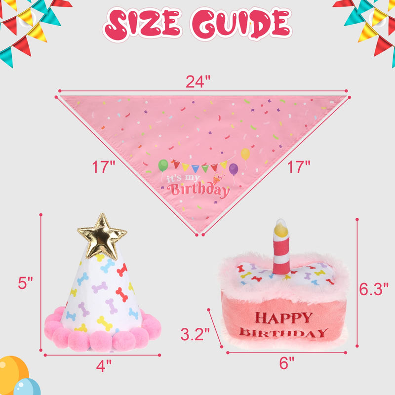 EXPAWLORER Dog Birthday Party Supplies - Cute Dog Birthday Hat, Birthday Bandana Scarf, Festive Birthday Cake Dog Squeaky Chew Toy, Dog Themed Birthday Party Supplies Gift Pink - BeesActive Australia