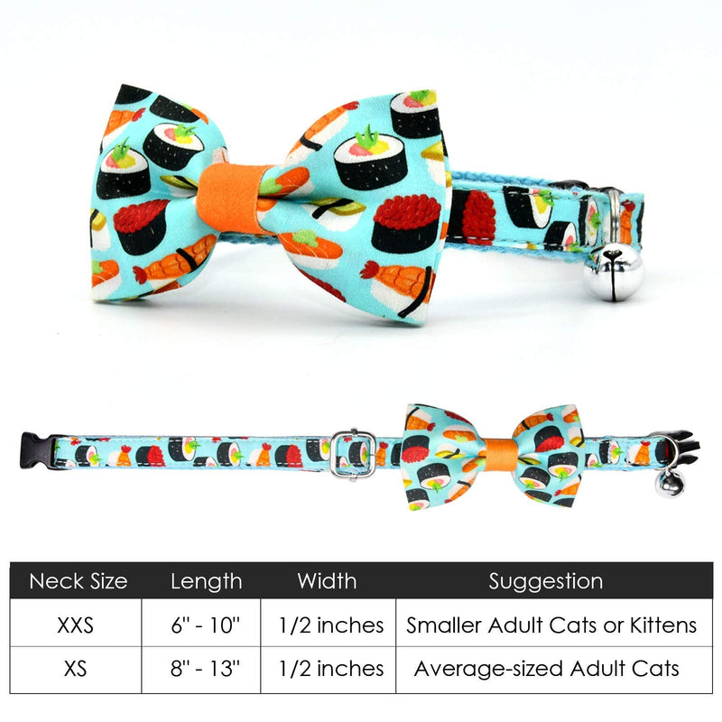 CSSPET Cat Collar Bow Tie with Bell, Unique Design Pattern, Safety Breakaway Buckle Bowtie Collar X-Small Sushi - BeesActive Australia