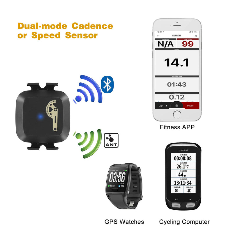 CooSpo RPM Cycling Speed and Cadence Sensor, Bluetooth/ANT+ for GPS Unit, Sports Watch, Zwift Xoss Openrider - BeesActive Australia