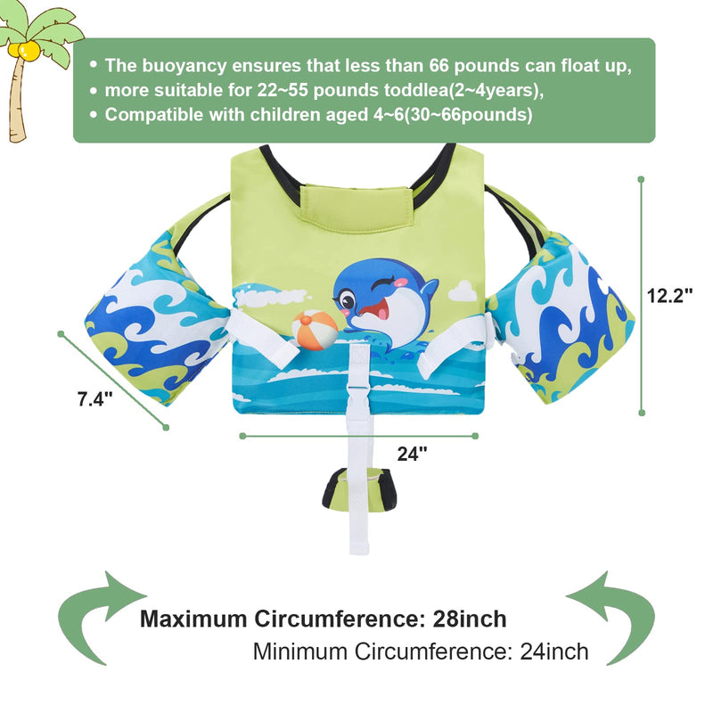 Hurdilen Kids Swim Vest for 22-66 Pounds Boys and Girls, Toddler Floaties with Shoulder Harness Arm Wings for 2 3 4 5 6 7 Years Old Baby Children Sea Beach Pool Dolphin - BeesActive Australia