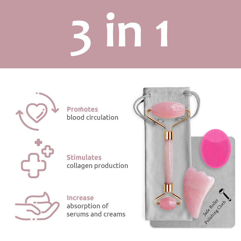 Rose Quartz Roller for Face by Tickled Skin - Anti Aging Facial Massager and Gua Sha Scraping Tool - Rejuvenating Cool Anti Wrinkle and Eye Puffiness Beauty Treatment - Natural Skincare Gift Sets - BeesActive Australia