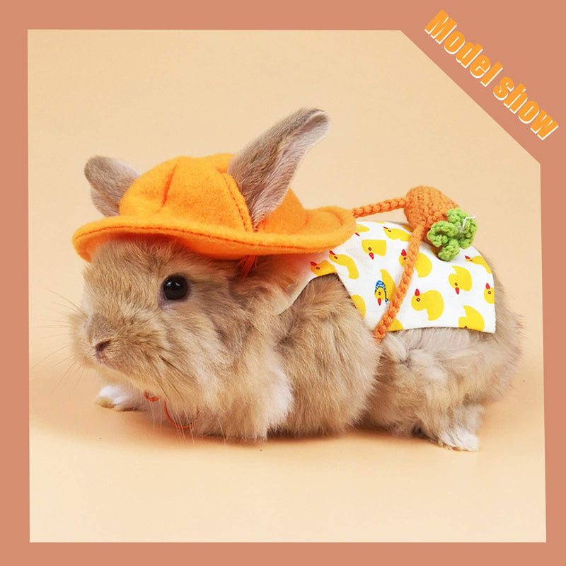 Guinea Pig Clothes,Soft Bunny Ferret Clothes with Pet Rabbit Harness and Leash Mini Hat Bag Cute Brooch for Kitten Small Animal Collars DuckYellow - BeesActive Australia