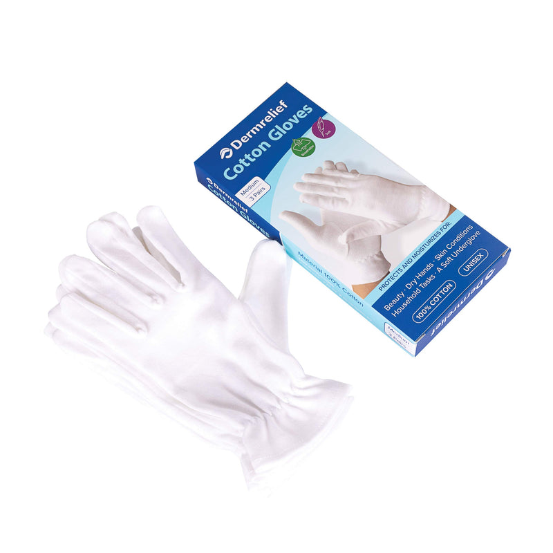 Dermrelief Cotton Gloves - for Beauty, Dry Hands, Eczema, Dermatitis and Psoriasis (Medium, 3 Pairs) Medium - BeesActive Australia