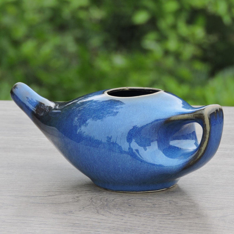Porcelain Ceramic Neti Pot for Nasal Cleansing with 05 Sachet Neti Salt and Instructions Leaflet, Elegant Blue Gradient Color - BeesActive Australia