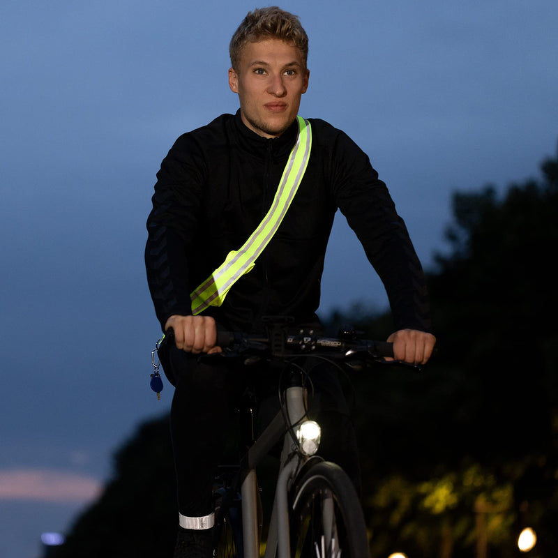 Navaris Reflective Sash - for Walking at Night, Cycling, Running - Safety Reflector Gear with Pocket and Carabiner Clip for Men and Women - Yellow - BeesActive Australia