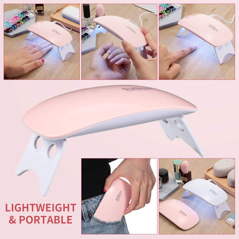 2 Pieces Mini UV LED Nail Dryer 6W Nail Lamp Curing Lamp Mouse Shape Travel Pocket Size Nail Curing Light with USB Cable 2 Timing Setting 45s/ 60s for Gel Nail Polish, Pink and White - BeesActive Australia