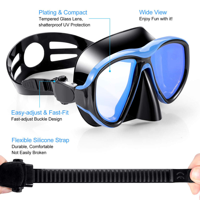 [AUSTRALIA] - KUYOU Snorkel Mask Adult, Profession Scuba Mask Adult Diving Mask Plating Impact Resistant Tempered Glass Anti-Fog Anti-Leak 