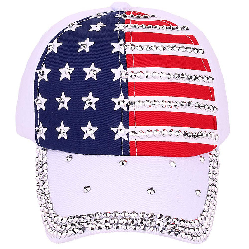 oaesc Patriotic American Flag Baseball Cap USA Bling Sparkle Hat for Men Women 4th July Summer Sun Cap White - BeesActive Australia