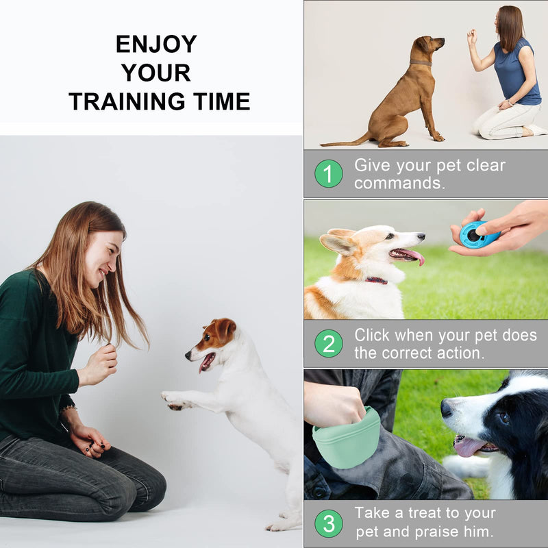 Left&Right Dog Clicker Training Kit,Silicone Dog Training Treat Pouch and Dog Clickers,Dog Treat Bag with Clicker Training for Dogs,Pet Treat Bag with Convenient Magnetic Buckle Closing and Waist Clip Egg Green - BeesActive Australia