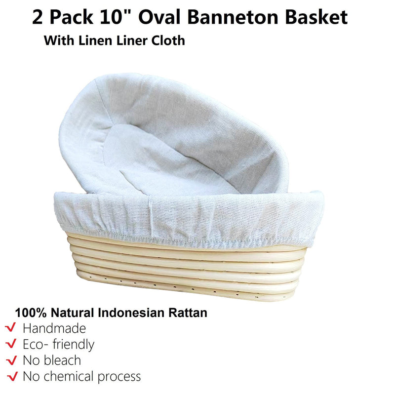 2 Pack 10 Inch Oval Bread Proofing Basket,Banneton Basket Bread Baking Bowl with Linen Liner Cloth, for Professional & Home Bakers Baking 10 inches Oval 2 pack - BeesActive Australia