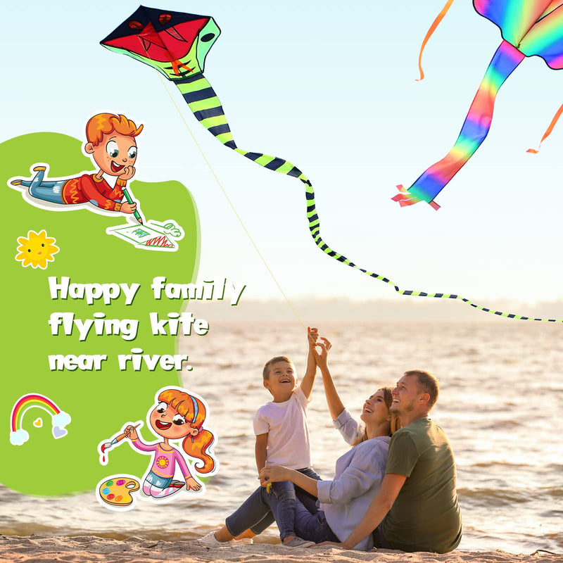 Skylety 2 Pack Colorful Kites Kit Including Large Rainbow Kite and Cobra Kite with Beautiful Tails Collapsible Large Easy Flyer Kite for Kids and Adults Children Outdoor Game Activities Beach Trip - BeesActive Australia