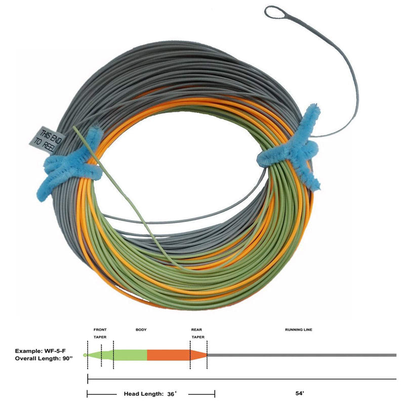 Aventik Fly Line Fishing Floating Line Percerption Line Weight Forward Fishing Line Ultra Low Stretch Core Loops Line Loading Zoom Welded Loops Line ID Moss green+orange+grey WF7F - BeesActive Australia