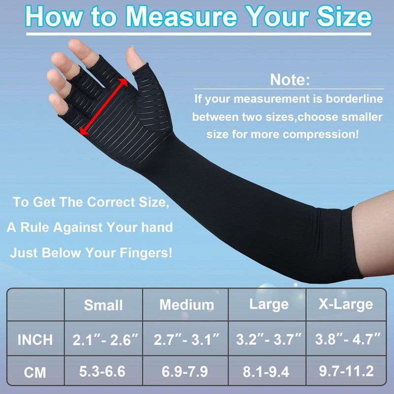 Copper Long Arthritis Gloves,Long Wrist Compression Arm Sleeve Carpal Tunnel Gloves, Fingerless Hand Compression Gloves for Men Women Computer Typing, RSI, Support Hands Wrist &Arms - 1 PAIR (Medium) Medium Black - BeesActive Australia