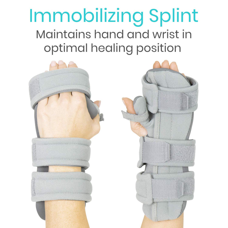 Vive Resting Hand Splint - Night Immobilizer Wrist Finger Brace - Thumb Stabilizer Wrap - for Arthritis, Tendonitis, Carpal Tunnel Pain - Functional Support for Sprains Fractures (Left (Small), Grey) Left (Small) - BeesActive Australia