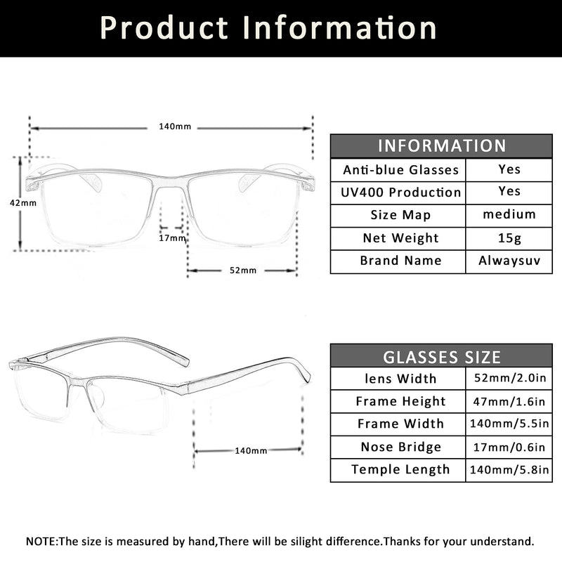 Outray 4-Pack Reading Glasses for Men Blue Light Blocking Computer Glasses Black Half-Frame Transparent Lens Reading Glasses 1.0 x - BeesActive Australia