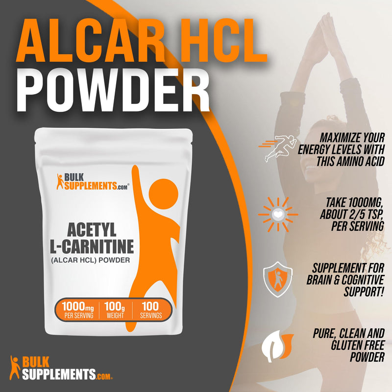 BULKSUPPLEMENTS.COM Acetyl L-Carnitine Powder - ALCAR HCl, Carnitine Supplement, Acetyl L-Carnitine 1000mg - ALCAR Powder, Unflavored & Gluten Free, 1000mg per Serving, 100g (3.5 oz) 3.5 Ounce (Pack of 1) - BeesActive Australia