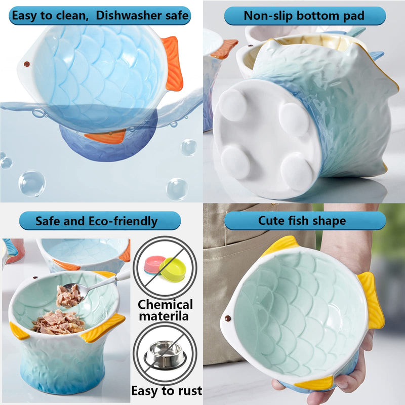 Raised Tilted Ceramic Cat Food Bowl - Cute Pink Fish Shape Elevated Slanted Shallow Angled Cat Dish - Personalized Pet Feeder for Kitty Dry Wet Treats Feeding - Ergonomic Anti Vomiting Whisker Fatigue - BeesActive Australia