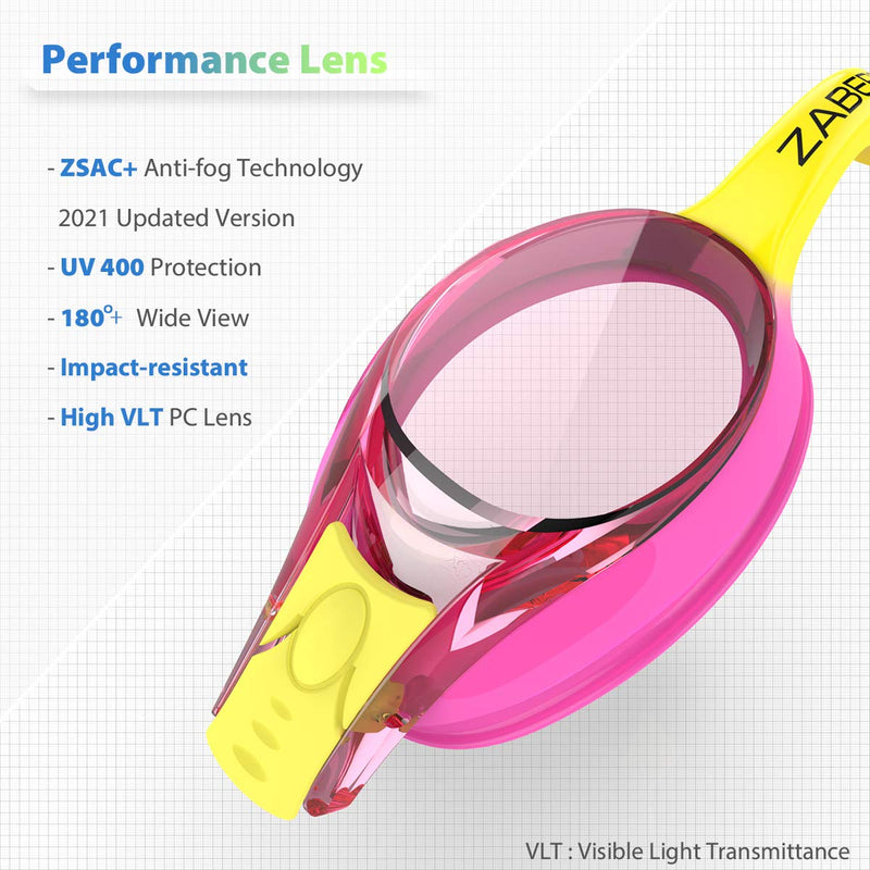 ZABERT K20 Swimming Goggles for Kids Girls Boys Age 3-14 Years Old, Anti-fog 100% UV Protection with Travel Bag #2.[2pack] Pink Yellow & Pink Purple - BeesActive Australia