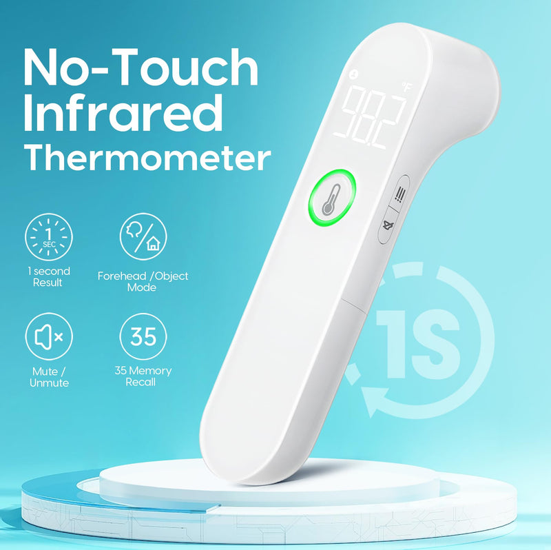 No-Touch Thermometer for Adults and Kids - Digital Baby Thermometer with Fever Alarm, Mute Mode, 35 Memories- Accurate, Gentle and Easy-to-Use for Infants and Elderly - BeesActive Australia