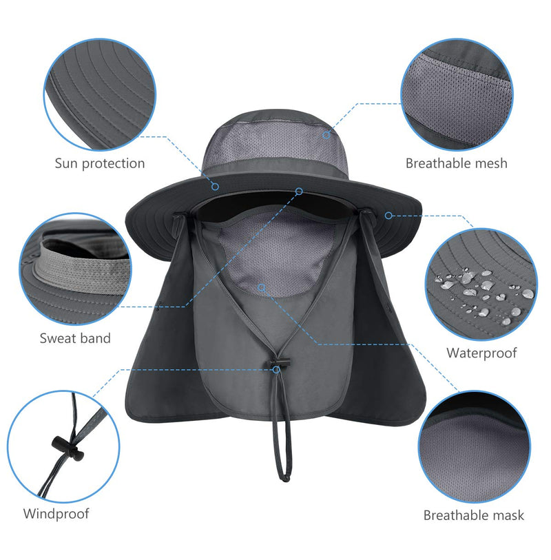 [AUSTRALIA] - LCZTN UPF 50+ Sun Protection Cap Wide Brim Fishing Hat with Face & Neck Flap Dark Gray 