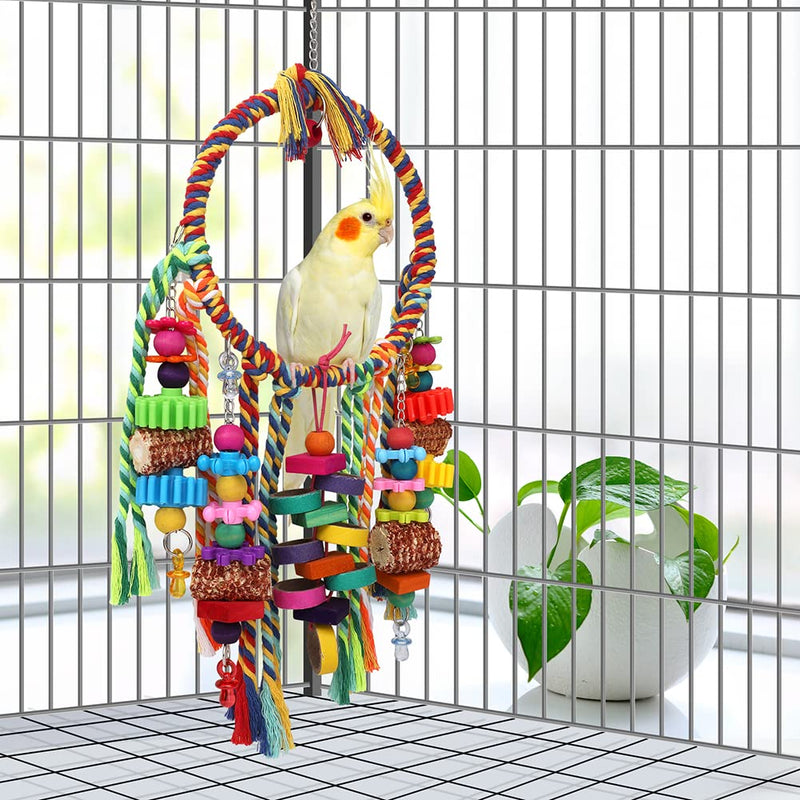 Bird Toys Bird Rope Ring Swing Perch with Corn Cob Cardboard Bagels Wooden Blocks Chewing Toys for Parakeets,Cockatiels,Conure,Lovebirds,Finches and Other Small-Sized Birds - BeesActive Australia