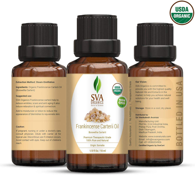 Organic Boswelia Carteri (Frankincense) Essential Oil - 100% Pure, Natural ,Undiluted ,Therapeutic Grade by SVA Organics | Reducing Joint & Arthritis Pain, Strengthen Immune System et (1/3 Oz) 1/3 Ounce - BeesActive Australia