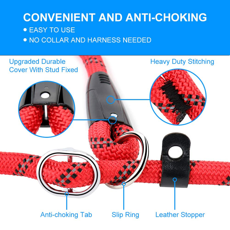 PLUTUS PET Slip Lead Dog Leash, Anti-Choking with Traffic Padded Two Handles, Reflective Strong Sturdy Heavy Duty Rope Leash, 6FT Dog Training Leash for Medium Large Dogs 6 ft Red - BeesActive Australia