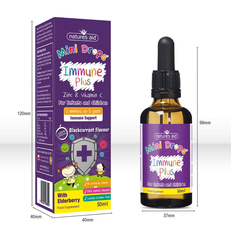 Natures Aid Immune Plus Mini Drops for Infants and Children, No Added Sugar, 50 ml (Pack of 1) Mini Drops Immune Plus, 50 ml - BeesActive Australia