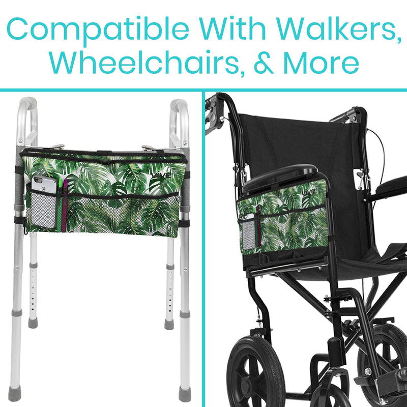 Vive Walker Bag - Accessories Wheelchair Basket Pouch (Water Resistant) - Seniors Caddy Accessory Attachment for Folding, Rolling Walkers - Carry Storage Carrier Tote - Lightweight, Universal Size Royal Palm - BeesActive Australia