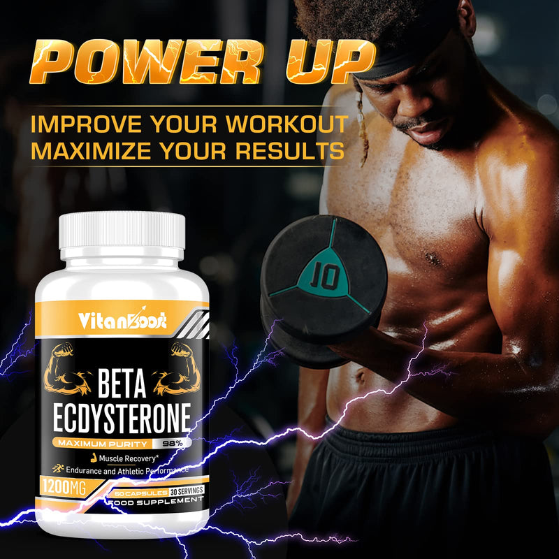 Beta Ecdysterone Supplement 1200mg | Increases Lean Muscle Mass, Exercise Performance, Strength and Protein Synthesis, 98% Maximum Purity Formulated for Enhanced Absorption 60 Capsules|1 Month Supply 60Count (Pack of 1) - BeesActive Australia