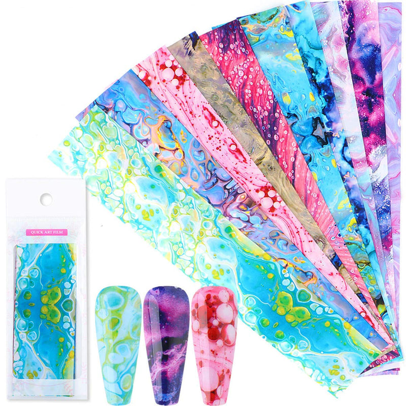 Starry Nail Foils 10 Pcs Glue Transfer Nail Art Foils for Nail Art Designs Abstract Fluid Sky Nail Art Stickers Decals Women Girls Kids Manicure Tips Finger Toe Nail Charms Beauty Nail Accessories - BeesActive Australia