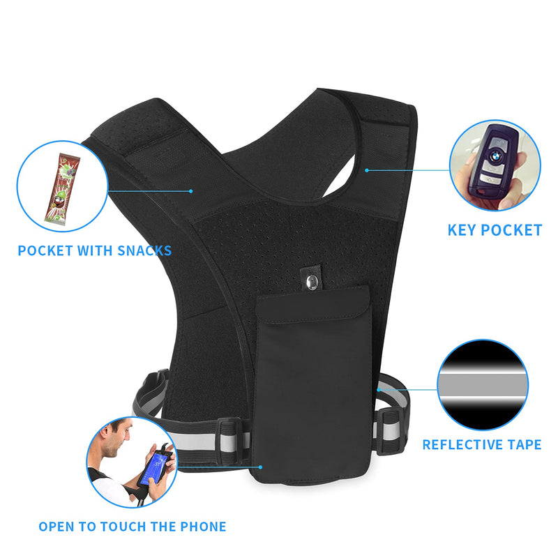 Training and Running Vest Phone Holder, with Adjustable Waistband, Reflective Workout Gear, Black - BeesActive Australia