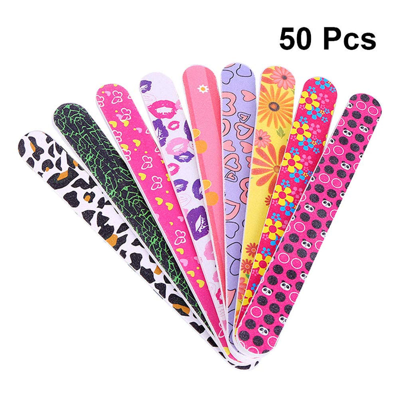 Lurrose 50pcs Printing Emery Boards Double Sided Nail File Buffers Manicure Tools (Random Pattern) - BeesActive Australia