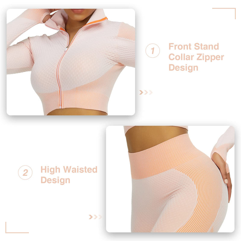 Workout Sets for Women 2 Piece - Seamless Textured High Waist Leggings and Crop Top Gym Sets 2 Piece-pink Medium - BeesActive Australia