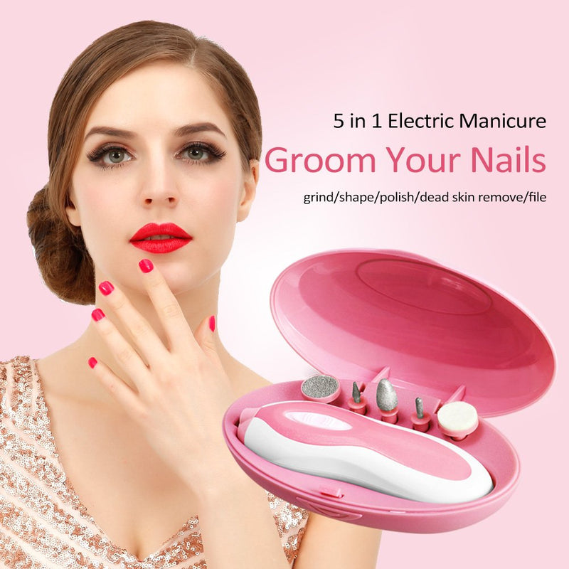 Electric Pedicure & Manicure Set Portable Shaper with 5-piece attachment for the care of hands and feet. Electric nail file for home use pink - BeesActive Australia