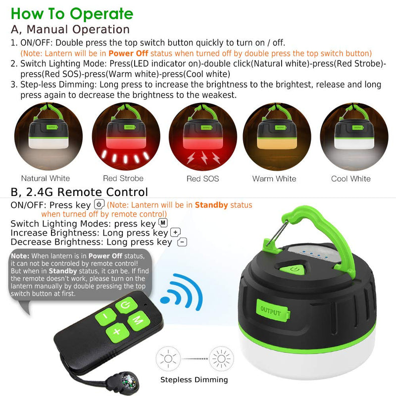 Sinvitron LED Camping Lights Lanterns Rechargeable, Hanging Camping Tent Lights Remote, Power Bank 6400mAh, Waterproof, Magnetic, 5 Light Mode, USB Rechargeable Lantern Flashlight for Power Outage - BeesActive Australia