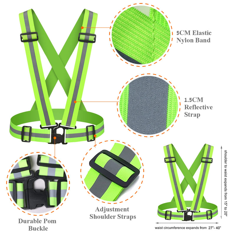Reflective Vest Straps, Adjustable Elastic Safety Vest Outdoor Reflective Belt High Visibility Ultralight & Comfy for Running Green+Purple - BeesActive Australia