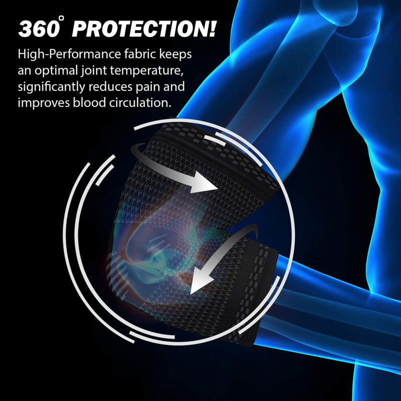 POWERLIX Elbow Support for Men/Women/Kids, 2 Pack Elbow Brace Compression Arm Support for Tendonitis, Tennis Elbow, Golfers Elbow, Support Sleeves for Sports Protection and Pain Relief, Black, Medium M - BeesActive Australia