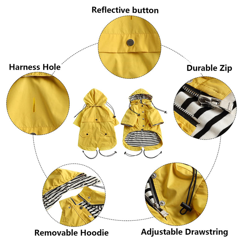 Morezi Dog Zip Up Dog Raincoat with Reflective Buttons, Rain/Water Resistant, Adjustable Drawstring, Removable Hood, Stylish Premium Dog Raincoats - Size XS to XXL Available Medium(Chest: 19"-23") Yellow - BeesActive Australia