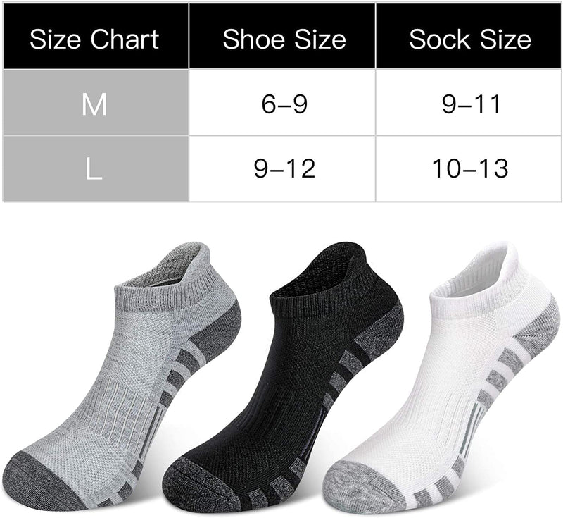Airacker Ankle Athletic Running Socks Cushioned Breathable Low Cut Sports Tab Socks for Men and Women (6 Pairs) 9-12 Black - BeesActive Australia