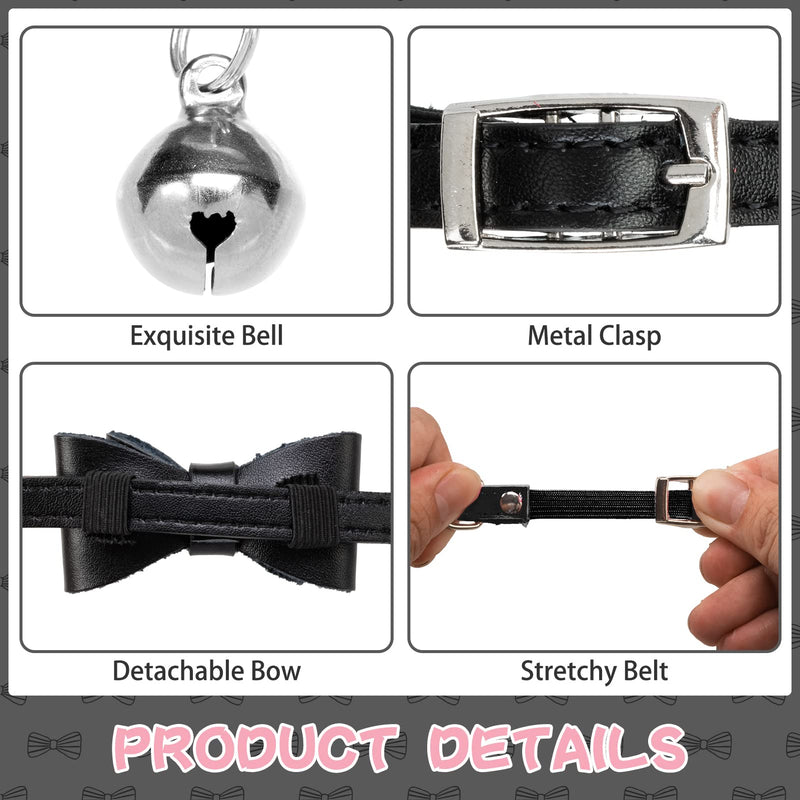 PUPTECK 2 Pack Leather Cat Collars with Detachable Bowtie & Bell - Adjustable Pet Collars with Nice Color for Small Medium Large Kitties, Skin-Friendly, Safety Kitty Collars, 8 - 11inch Black+Pink - BeesActive Australia