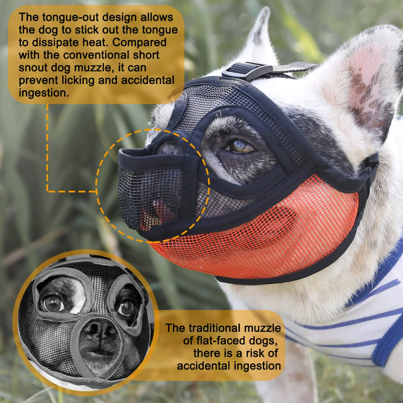 French Bulldog Muzzle, Short Snout Dog Muzzle for Shih Tzu English Bulldog, Mesh Dog Muzzle with Tongue Out Design, Flat Face Dog Muzzle for Biting Chewing Grooming S Grey - BeesActive Australia